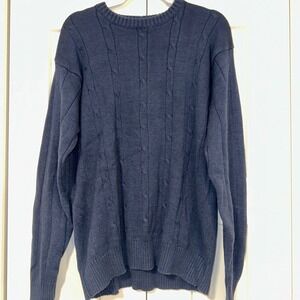 Oscar de la Renta Men Navy Blue Cable Knit Crew Neck Sweater XL Cotton Blend